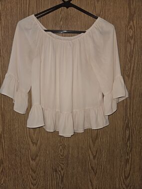 Bar III Light Blush Off-Shoulder Ruffle Top